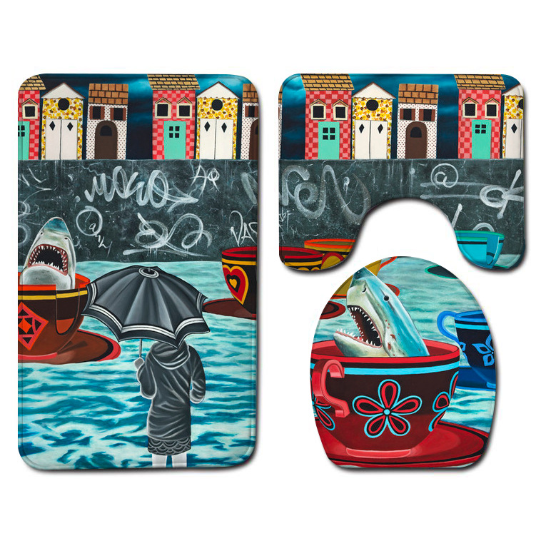 Amazon Bathroom Three-Piece Floor Mat Flannel Washed Toilet Floor Mat Bathtub Side Absorbent Floor Mat Toilet Mat