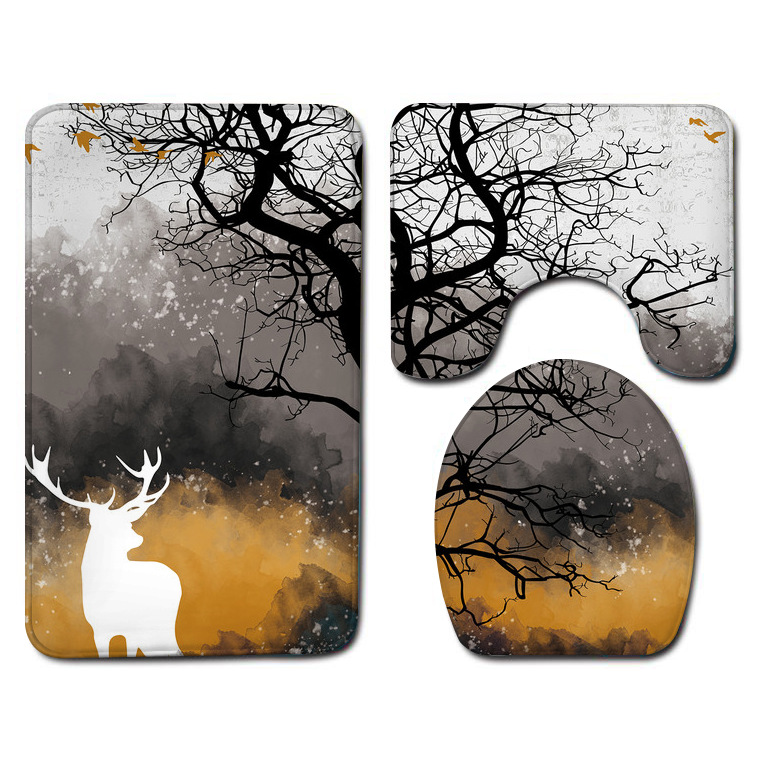 Amazon Bathroom Three-Piece Floor Mat Flannel Washed Toilet Floor Mat Bathtub Side Absorbent Floor Mat Toilet Mat