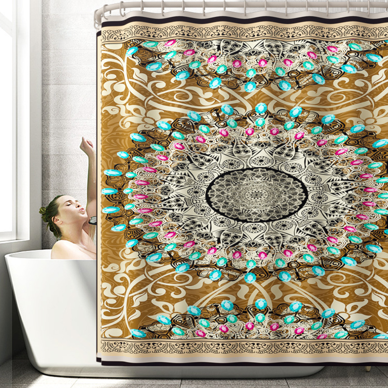 New Blue Color Colorful Beads Pattern Printing Shower Curtain Four-Piece Bathtub Non-Slip Mat Set Bath Mat 4sets