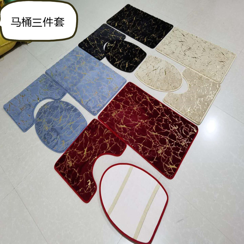 Three-Piece Artificial Rabbit Fur Gilding Toilet Three-Piece Set Bathtub Water Absorbing Floor Mat Bathroom Carpet Floor Mat