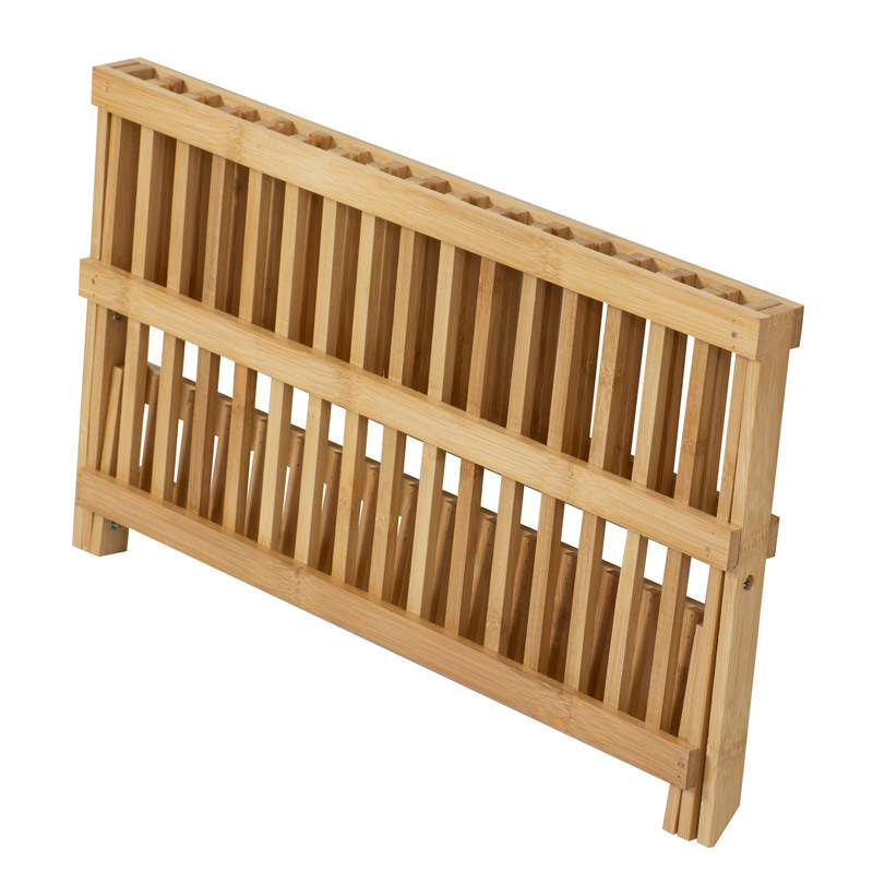 Bamboo Double-Layer Dish Rack Plate Rack Draining Rack Solid Wood Kitchen Storage Rack Dish Rack Bowl Bar with Chopsticks Cage Storage Rack
