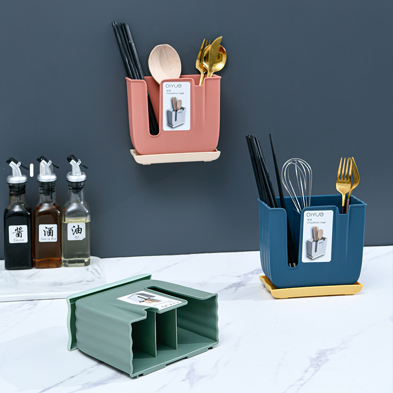 Chopsticks Box Storage Rack Household Spoon Wall-Mounted Multi-Functional Draining Plastic Chopstick Kitchen Restaurant Chopsticks Cage