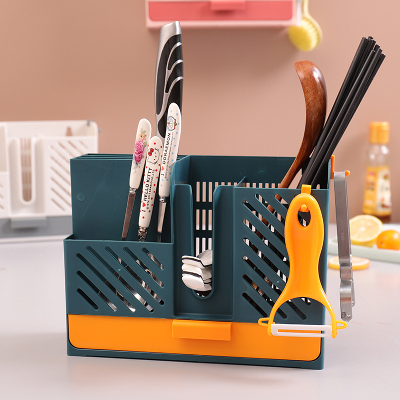 Multi-Functional Kitchen Rack Wall-Mounted Chopsticks Holder Household Draining Punch-Free Chopsticks Cage Knife Holder Spoon Storage