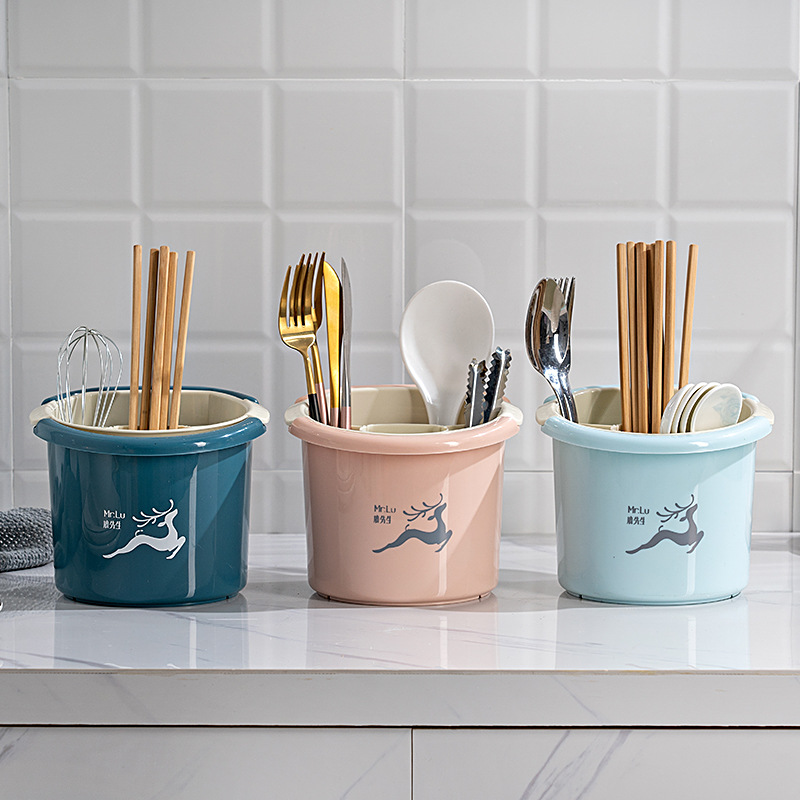 Yimei New Kitchen Double-Layer Chopsticks Cage round Chopsticks Storage Bucket Multifunctional Chopsticks Tableware Drainer