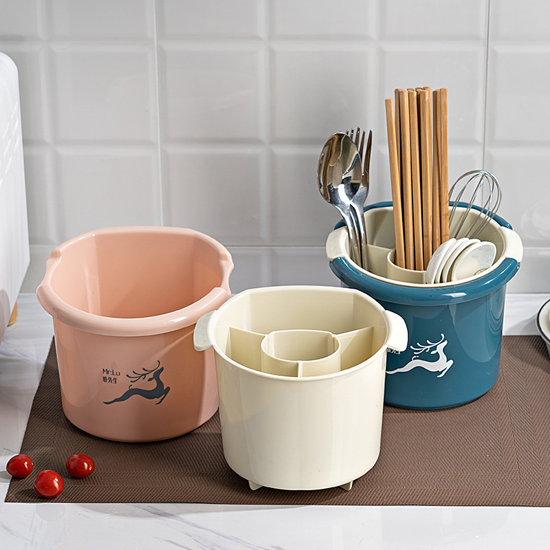 Yimei New Kitchen Double-Layer Chopsticks Cage round Chopsticks Storage Bucket Multifunctional Chopsticks Tableware Drainer
