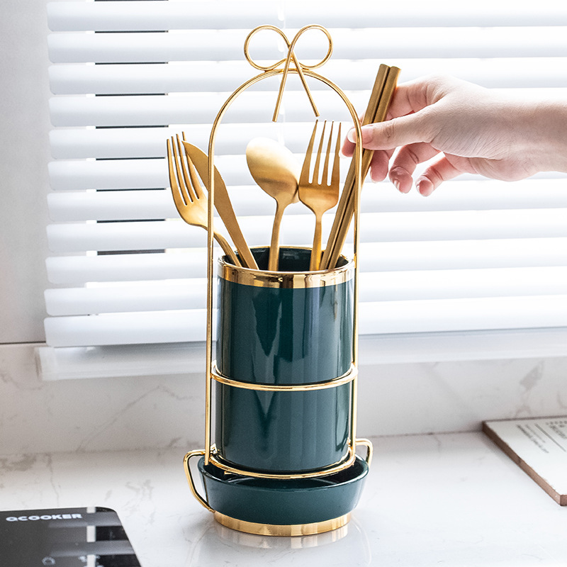 Light Luxury Ceramic Chopsticks Holder Household Kitchen Chopsticks Cage Chopsticks Draining Rack Creative Knife, Fork and Spoon Storage Draining Basket