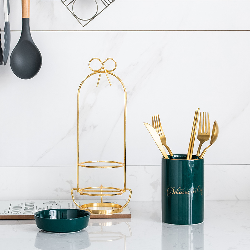 Light Luxury Ceramic Chopsticks Holder Household Kitchen Chopsticks Cage Chopsticks Draining Rack Creative Knife, Fork and Spoon Storage Draining Basket