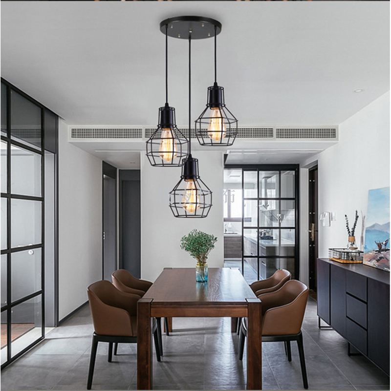 American rural retro industrial style creative small iron cage lamps simple cafe loft single head iron art chandelier