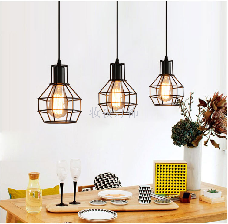 American rural retro industrial style creative small iron cage lamps simple cafe loft single head iron art chandelier American rural retro industrial style creative small iron cage lamps simple cafe loft single head iron art chandelier