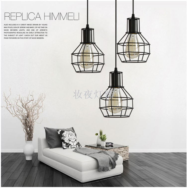 American rural retro industrial style creative small iron cage lamps simple cafe loft single head iron art chandelier American rural retro industrial style creative small iron cage lamps simple cafe loft single head iron art chandelier