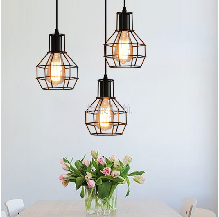 American rural retro industrial style creative small iron cage lamps simple cafe loft single head iron art chandelier American rural retro industrial style creative small iron cage lamps simple cafe loft single head iron art chandelier