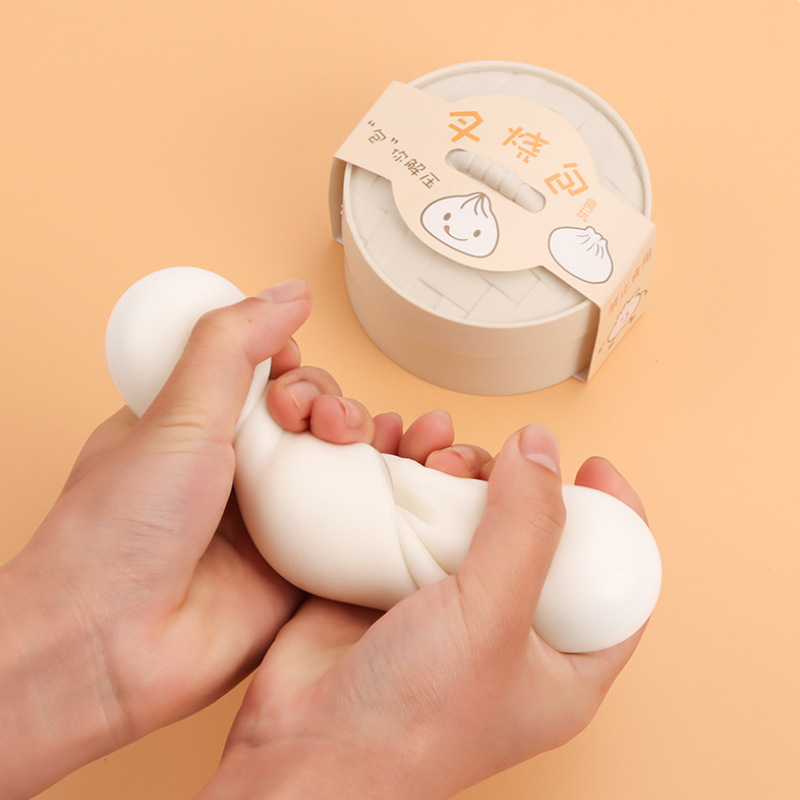 Simulation Big Steamed Stuffed Bun with Cage Action Figure Squeeze Steamed Stuffed Bun Toy TPR Cha Siu Bao Squeezing Toy Factory in Stock