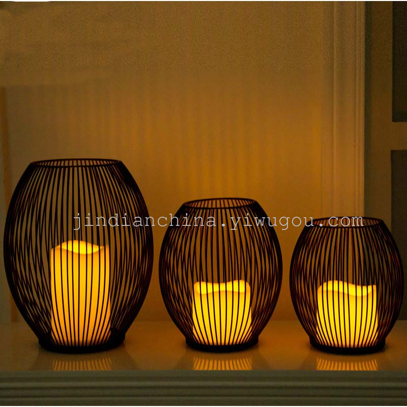 Iron cage lantern Candlestick LED lamp Iron Candle Factory Direct