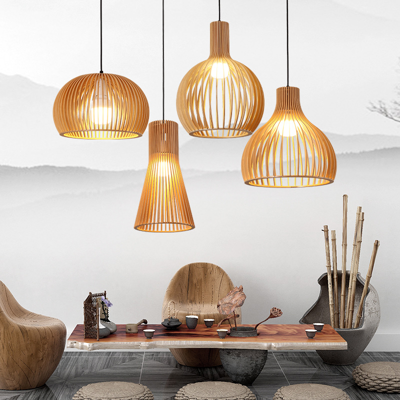 Cage Chandelier Creative Restaurant Bar Bar Teahouse Hot Pot Restaurant Lamp German Bird Cage Solid Wood Small Droplight