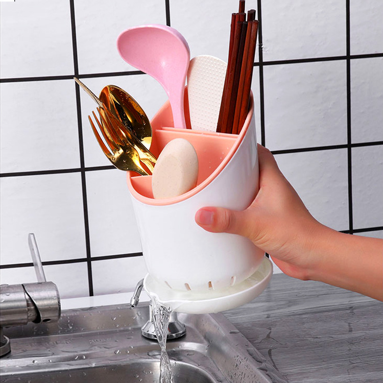 Creative Double Layer Chopsticks Holder Household Kitchen Removable Compartment Drain Chopsticks Cage Tableware Hollow Storage Organize Box