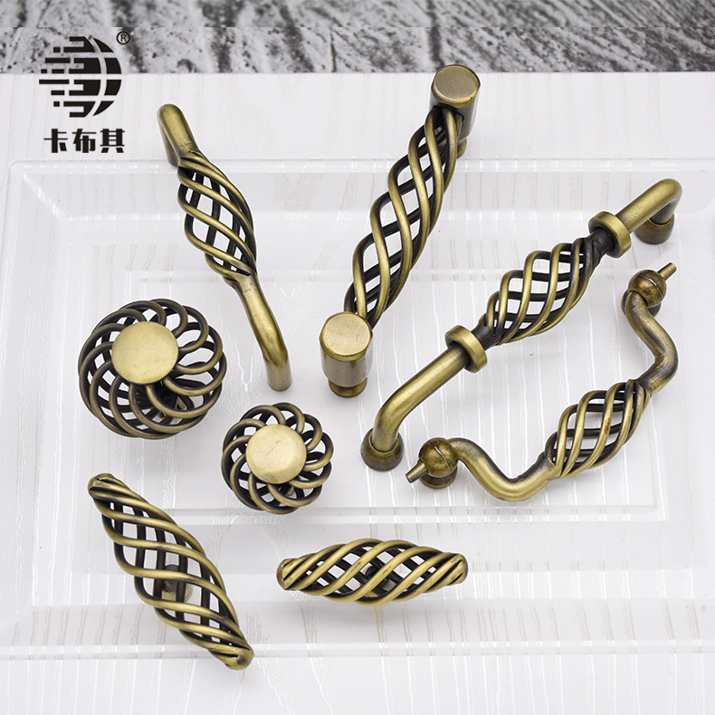 Style Bronze Bird Cage Handle American Antique Modern Minimalist Wardrobe Door Handle Cupboard Drawer Single Hole Handle