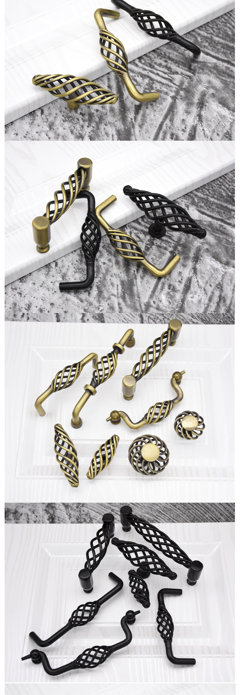 Style Bronze Bird Cage Handle American Antique Modern Minimalist Wardrobe Door Handle Cupboard Drawer Single Hole Handle