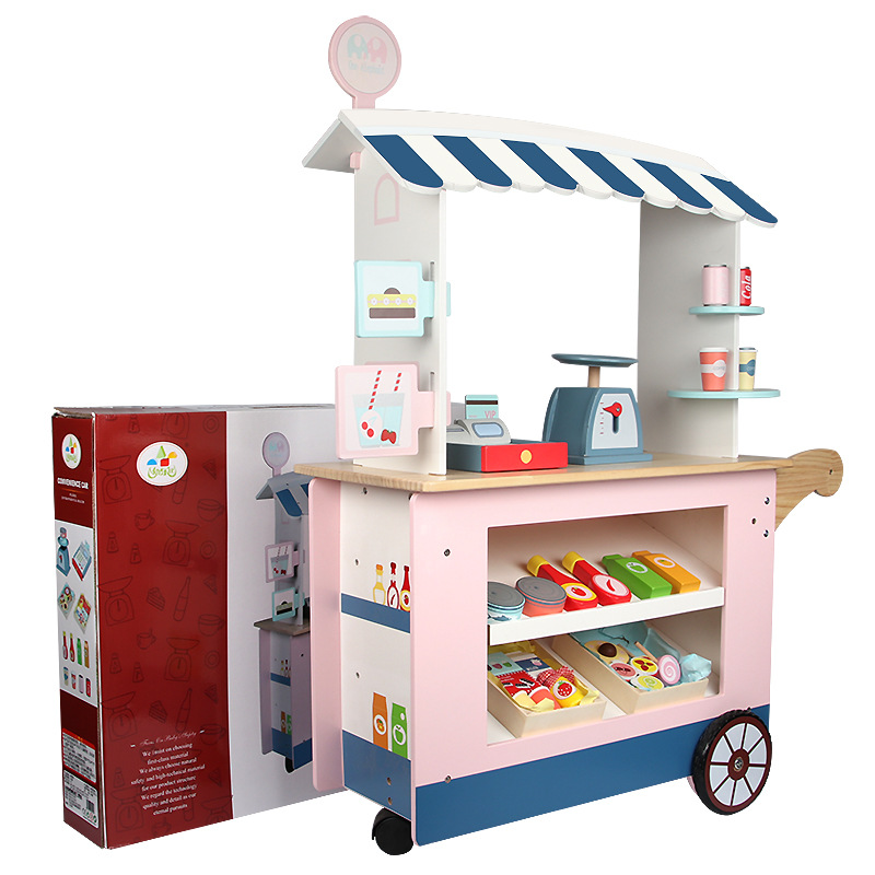 Simulation Convenience Store Stall Fruit Drinks Ingredients Cash Register Electronic Scale Boys and Girls Wooden Play House Toys