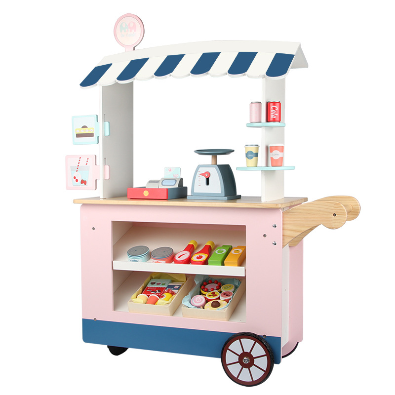 Simulation Convenience Store Stall Fruit Drinks Ingredients Cash Register Electronic Scale Boys and Girls Wooden Play House Toys