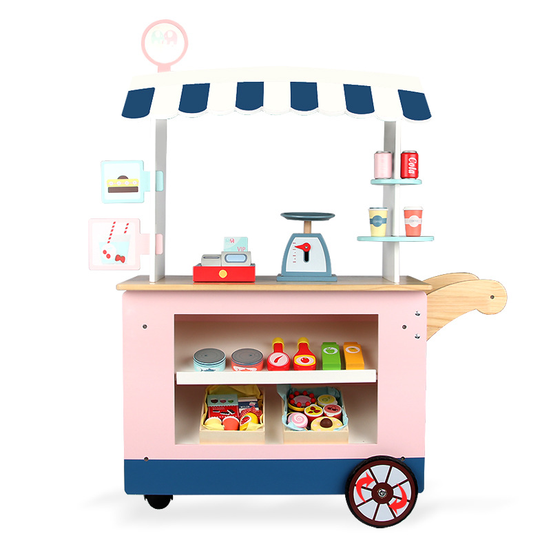 Simulation Convenience Store Stall Fruit Drinks Ingredients Cash Register Electronic Scale Boys and Girls Wooden Play House Toys