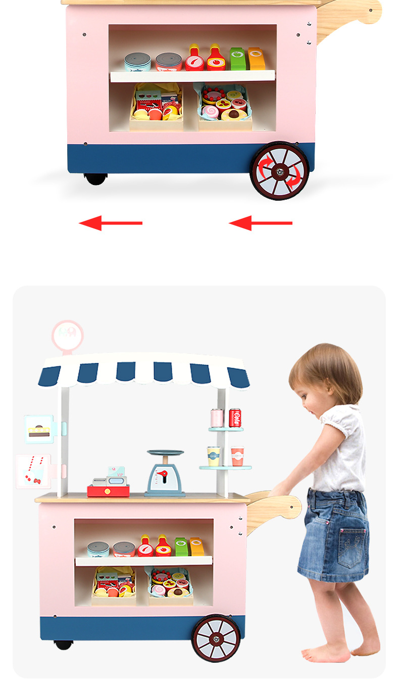 Simulation Convenience Store Stall Fruit Drinks Ingredients Cash Register Electronic Scale Boys and Girls Wooden Play House Toys