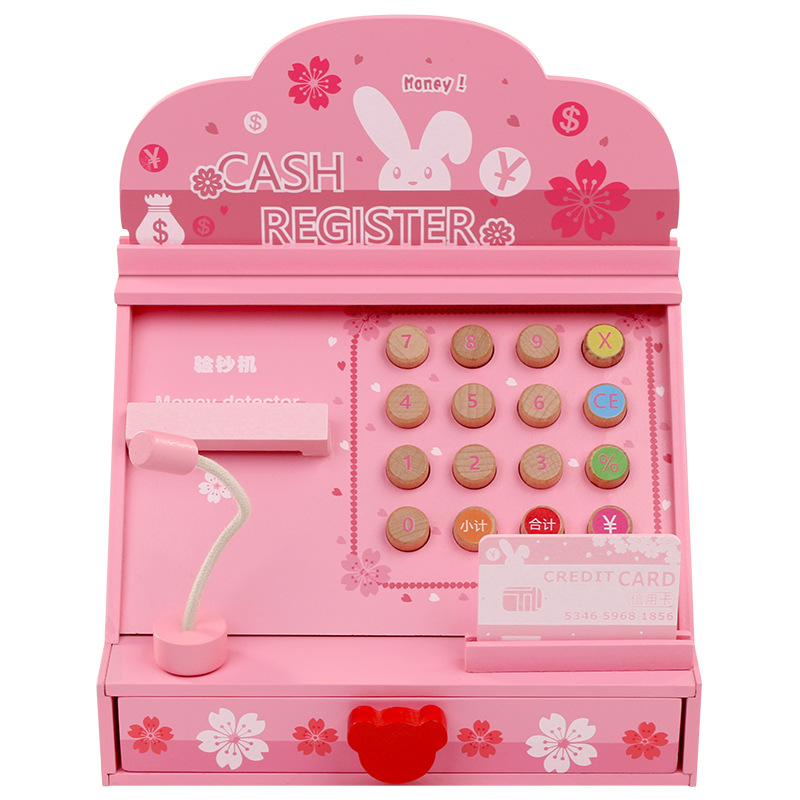 Simulation Supermarket Cash Register Children Have Been Home Cash Register Money Detector Wooden Toys Boys and Girls Simulation Shopping