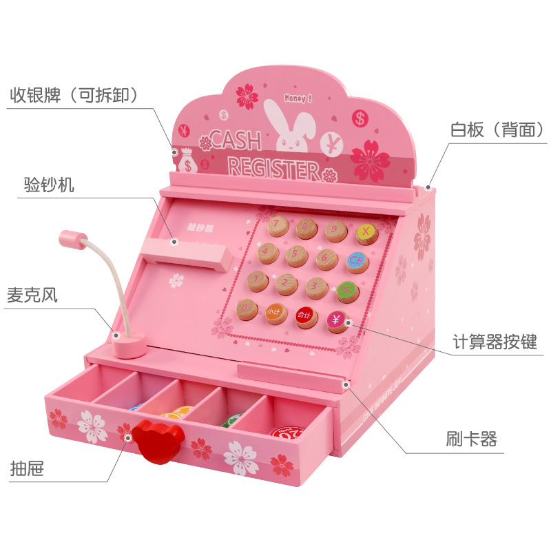 Simulation Supermarket Cash Register Children Have Been Home Cash Register Money Detector Wooden Toys Boys and Girls Simulation Shopping