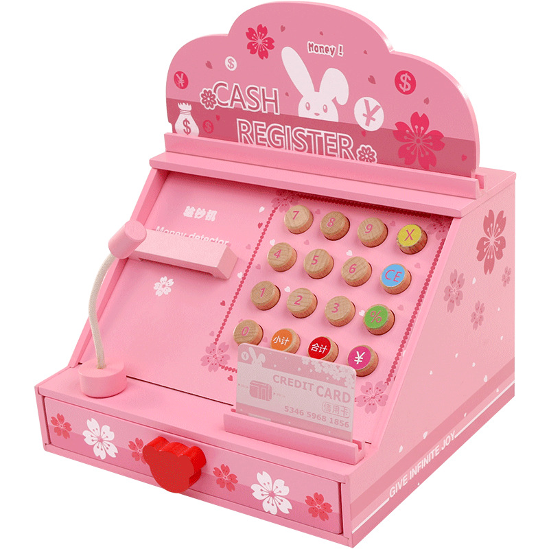 Simulation Supermarket Cash Register Children Have Been Home Cash Register Money Detector Wooden Toys Boys and Girls Simulation Shopping