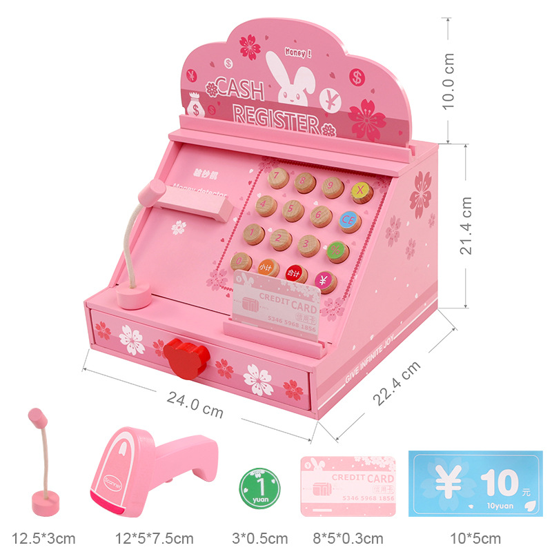 Simulation Supermarket Cash Register Children Have Been Home Cash Register Money Detector Wooden Toys Boys and Girls Simulation Shopping