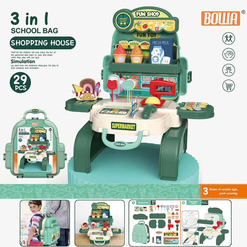 Children&#039;s Play House Toy Book Bag Second Generation 8114P Supermarket Cash Register Sales Desk Backpack Export Supply