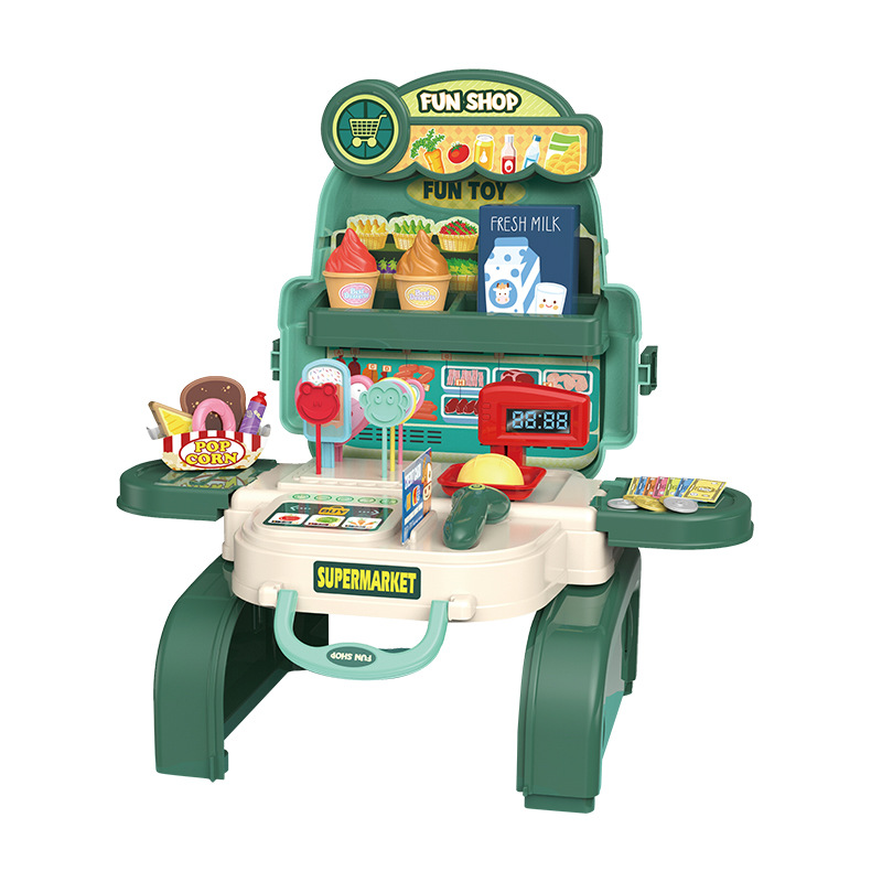 Children&#039;s Play House Toy Book Bag Second Generation 8114P Supermarket Cash Register Sales Desk Backpack Export Supply