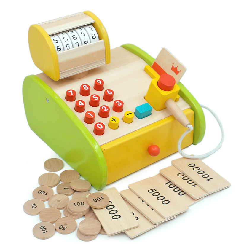 Children&#039;s Wooden Simulation Supermarket Cash Register Kindergarten Play House Supermarket Cashier Machine Early Education Educational Wooden Toys