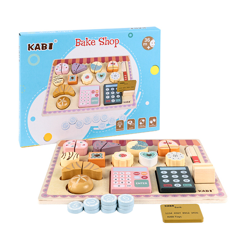 2020 Wooden Simulation Afternoon Tea Cake Machine Children Play House Cash Register Boys and Girls Toys Gift