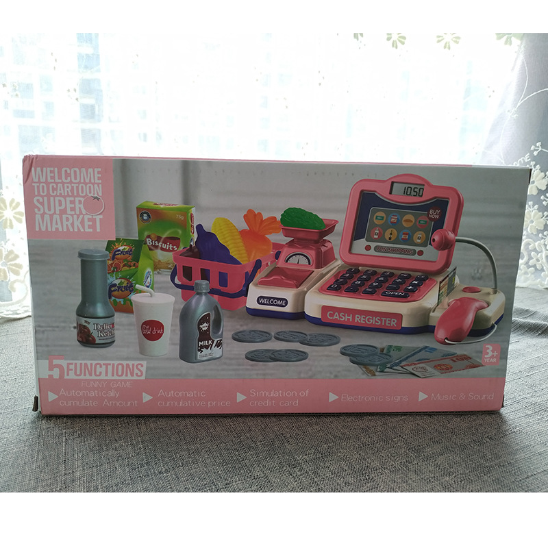 Cross-Border New Arrival Children Play House Supermarket Cash Register Intelligent Voice Scanning Card Swiping Multifunctional Baby Toys