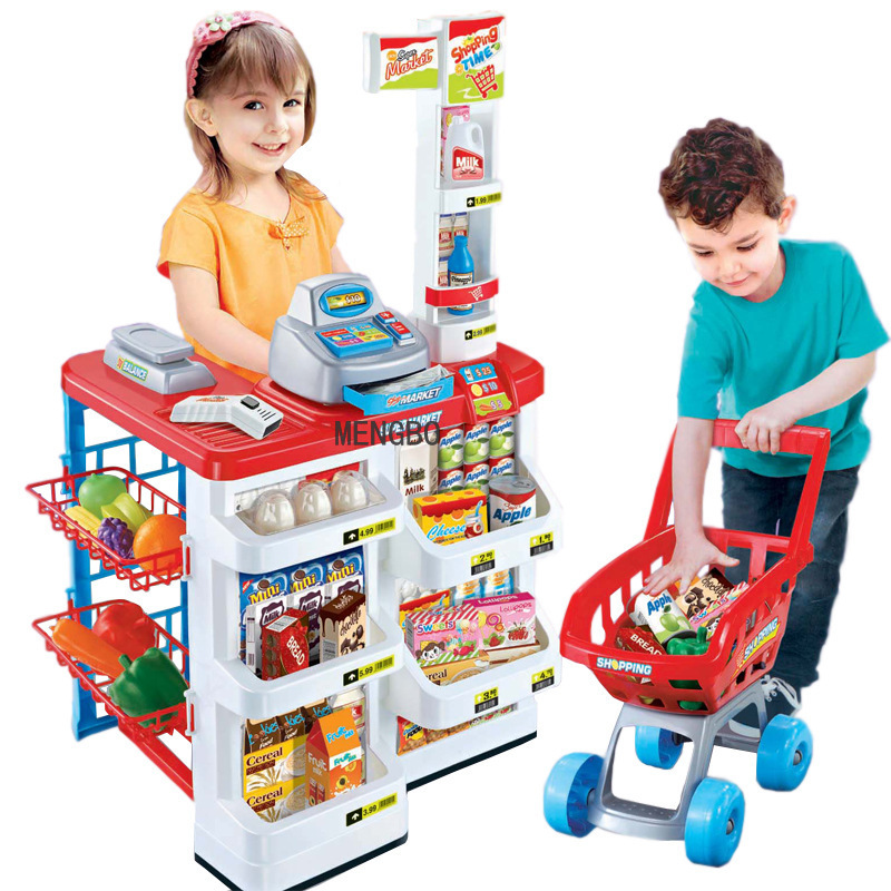 Play House Children&#039;s Kitchen Kitchenware Cooking Toys Workbench Fast Food Restaurant Supermarket Stall Shopping Cart Cash Register