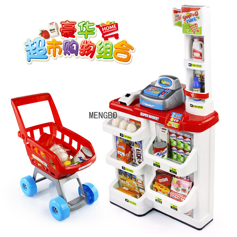 Play House Children&#039;s Kitchen Kitchenware Cooking Toys Workbench Fast Food Restaurant Supermarket Stall Shopping Cart Cash Register