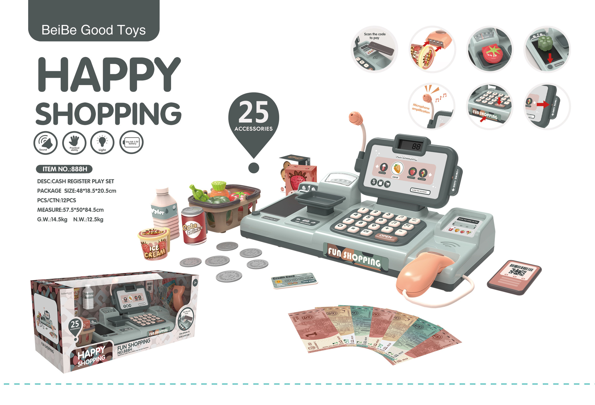 Cross-Border Children's Simulation Voice Scanning Cashier Set Calculator Mobile Payment Cash Register Play House Toys Cross-Border Children's Simulation Voice Scanning Cashier Set Calculator Mobile Payment Cash Register Play House Toys