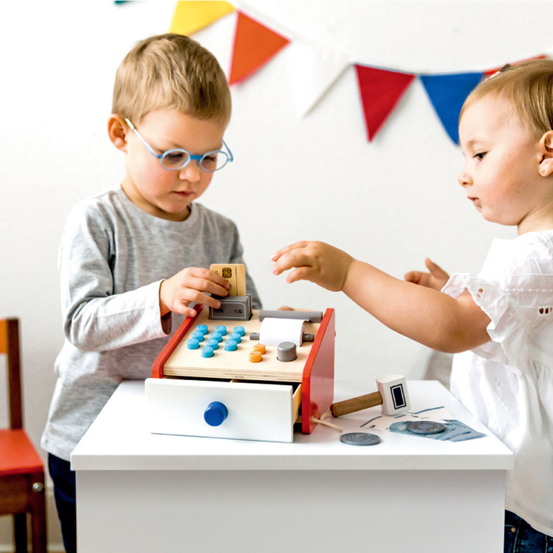 Factory Direct Sales Export Original Wooden Simulation Cash Register Collection Desk Children Counting Money Coin Play House Toy Factory Direct Sales Export Original Wooden Simulation Cash Register Collection Desk Children Counting Money Coin Play House Toy