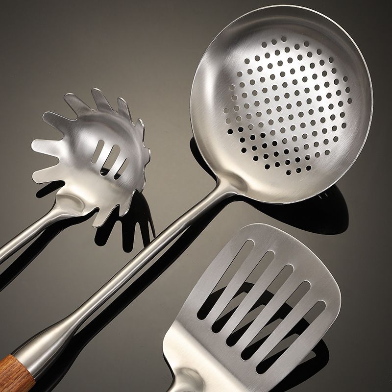 Stainless Steel 304 Rosewood Kitchenware Spatula Cooking Spatula Soup Spoon Colander Cooking Spatula Set Factory Wholesale