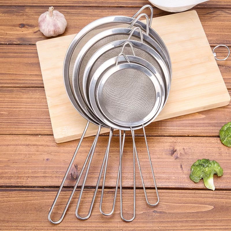 Stainless Steel Hand-Held Sieve Flour Sifter Fruit Milk Strainer Colander Plug Oil Fishing Home Baking Tools