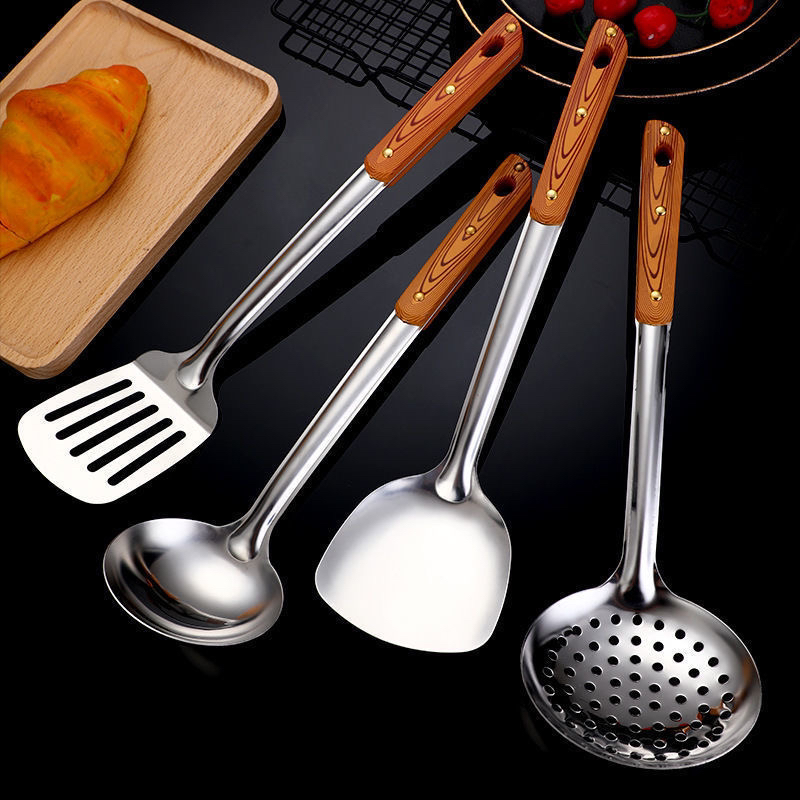 Imitation Wood Grain Handle Spatula Kitchen Supplies Kitchenware Set Household Stainless Steel Spatula and Soup Spoon Spatula Colander Imitation Wood Grain Handle Spatula Kitchen Supplies Kitchenware Set Household Stainless Steel Spatula and Soup Spoon Spatula Colander