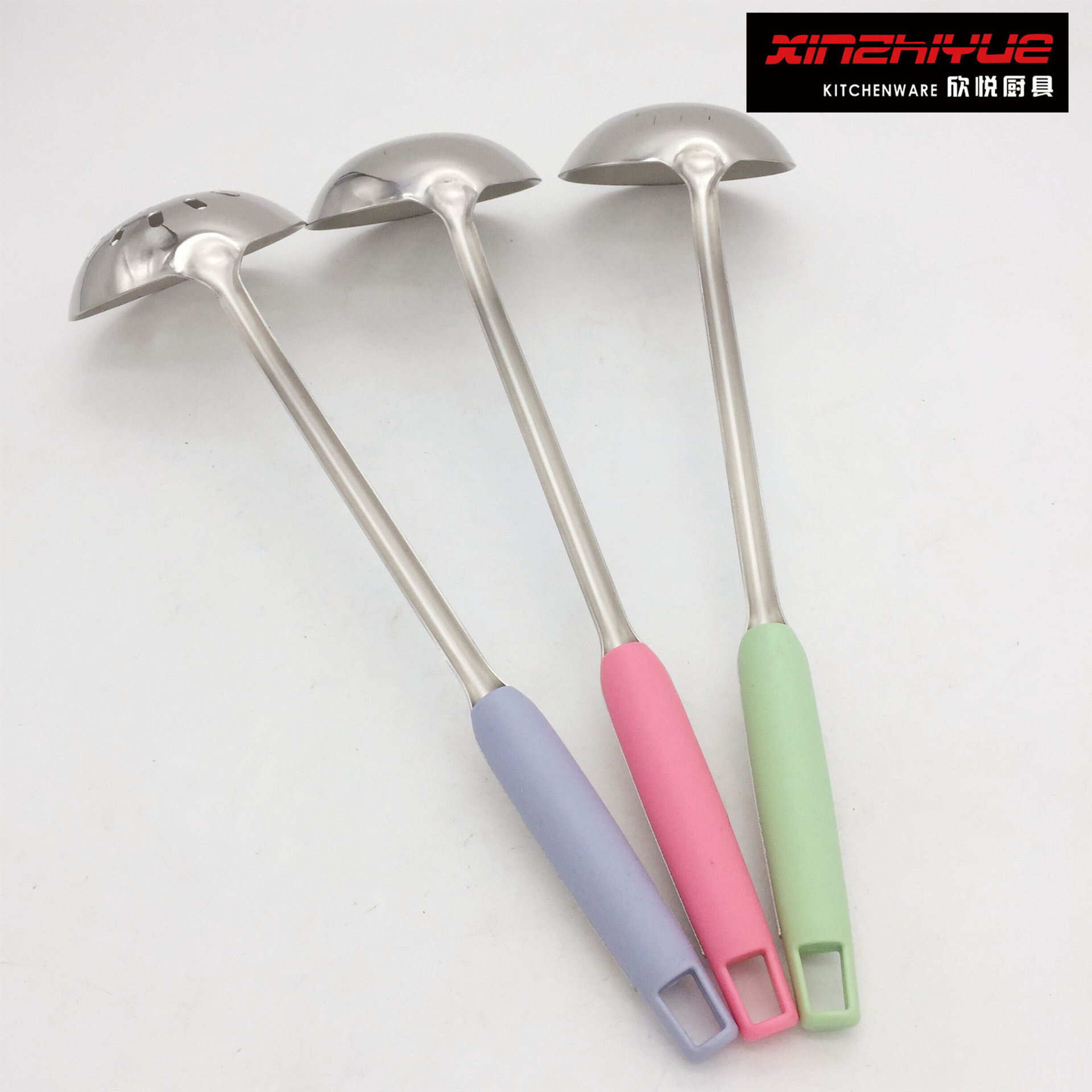 Nordic Style Wood Grain Stainless Steel Soup Ladle Colander Hot Pot Spoon Oil Leakage Xinzhiyue 1.5 8 Points Deyi Soup Ladle Leakage