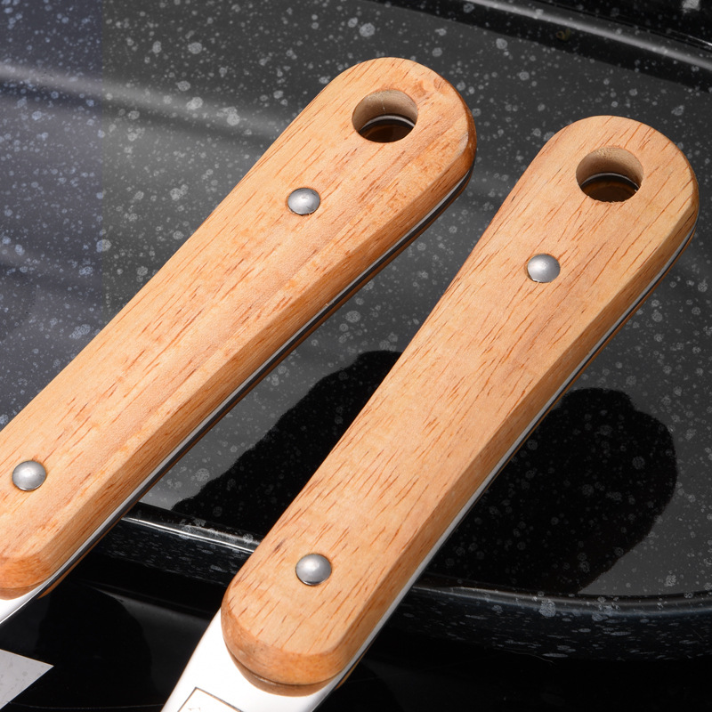 304 Stainless Steel Spatula Wood Grain Handle Kitchenware Thickened Kitchen Spatula Cooking Spoon Colander Suit