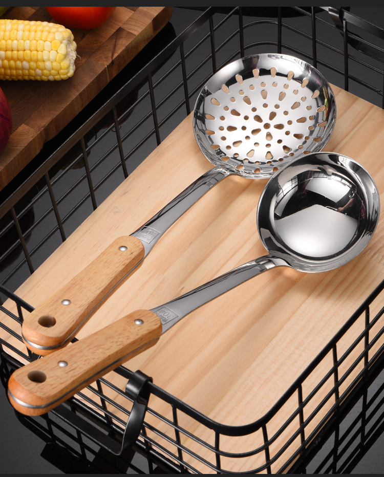 304 Stainless Steel Spatula Wood Grain Handle Kitchenware Thickened Kitchen Spatula Cooking Spoon Colander Suit 304 Stainless Steel Spatula Wood Grain Handle Kitchenware Thickened Kitchen Spatula Cooking Spoon Colander Suit
