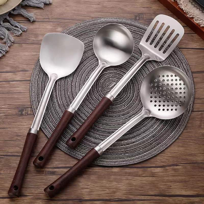 Stainless Steel Kitchenware Does Not Hurt Pot Spatula Soup Spoon Spatula Colander High Temperature Resistant Kitchen Supplies Thickened