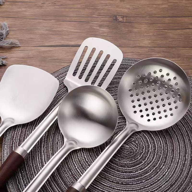 Stainless Steel Kitchenware Does Not Hurt Pot Spatula Soup Spoon Spatula Colander High Temperature Resistant Kitchen Supplies Thickened