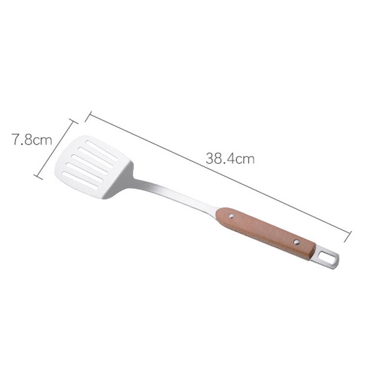 [Solid Wood Handle Thickening] Stainless Steel Spatula Household Soup Spoon Colander Spatula Suit Kitchenware Supplies Spatula
