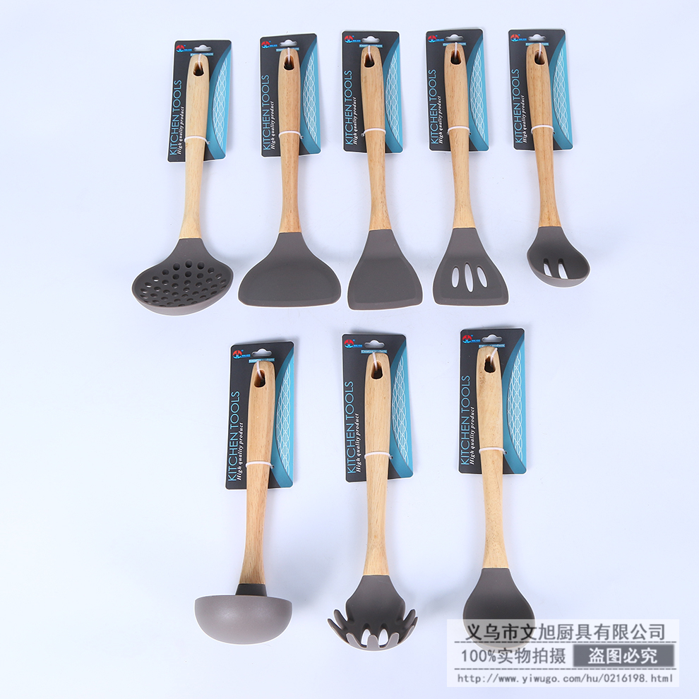 Wooden Handle Non-Stick Spatula Spatula Silicone Kitchenware High Temperature Resistant Oil Brush Cooking Spoon and Shovel Spatula Colander Factory Direct Sales