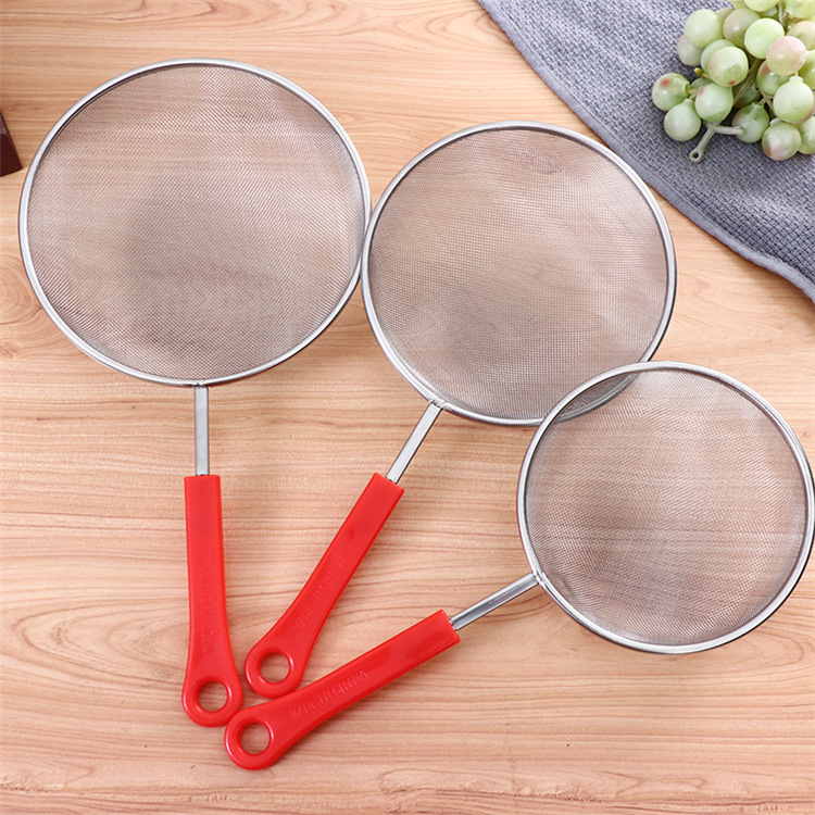 Red Handle Stainless Steel Edge-Covered Twill Mesh Oil Grid Home Baking Oil Fishing Bird's Nest Soybean Milk Colander Yuan Shop Wholesale Red Handle Stainless Steel Edge-Covered Twill Mesh Oil Grid Home Baking Oil Fishing Bird's Nest Soybean Milk Colander Yuan Shop Wholesale