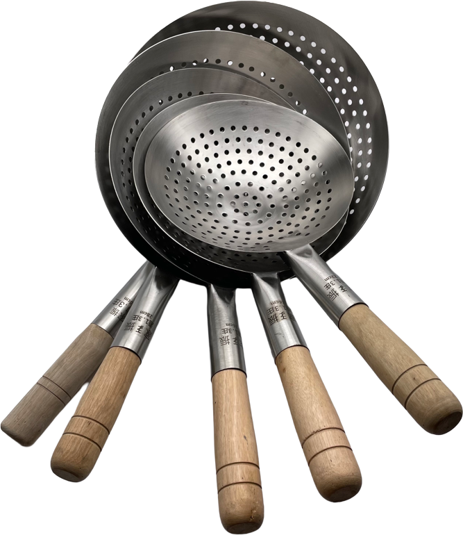 Stainless Steel 1.1cm 1.3cm 1.5cm Hotel Kitchen Supplies Wooden Handle Anti-Scald Oil Colander Stainless Steel 1.1cm 1.3cm 1.5cm Hotel Kitchen Supplies Wooden Handle Anti-Scald Oil Colander